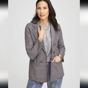 Chico's Metallic Silver Knit Cardigan Blazer Size 3 / US XL